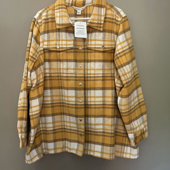 Coldwater Creek 2X Yellow Plaid Shacket Flannel Shirt Jacket Woman’s - Picture 2 of 8